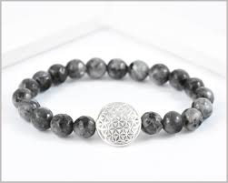 Armband Labradorit mit Blume des Lebens - 6,5 mm Kugeln
