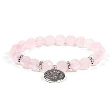 Armband Rosenquarz 8,5 mm Rund mit Lotusblüte